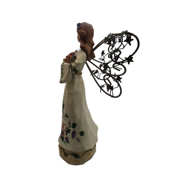 Autumn Angel Carved Wood Look Resin Metal Wings Fall Basket Cornucopia GUC - Picture 7 of 16